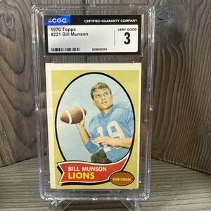 1970 Topps #221 Bill Munson‎ Lions CGC 3